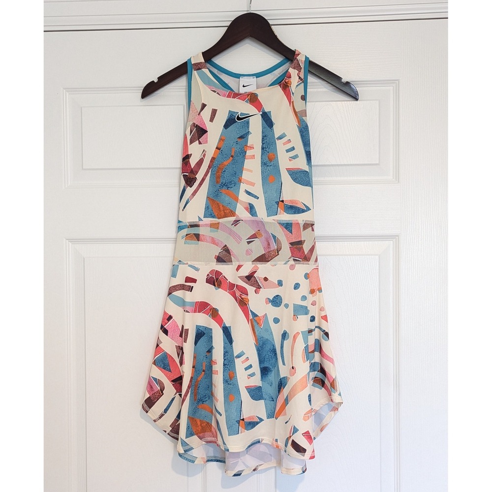 Nike NikeCourt Dri-Fit Slam Women's Tennis Dress Abstract Multicolor Print Sz M